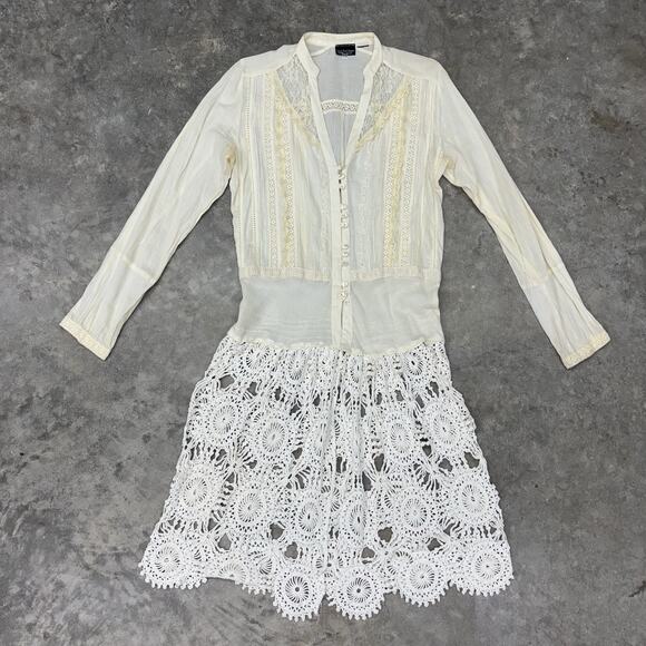 Cyndi Buck Design Sweaters - Cyndi Buck Design Idledale Colorado S/M Cream Lace Button Cardigan Cottagecore